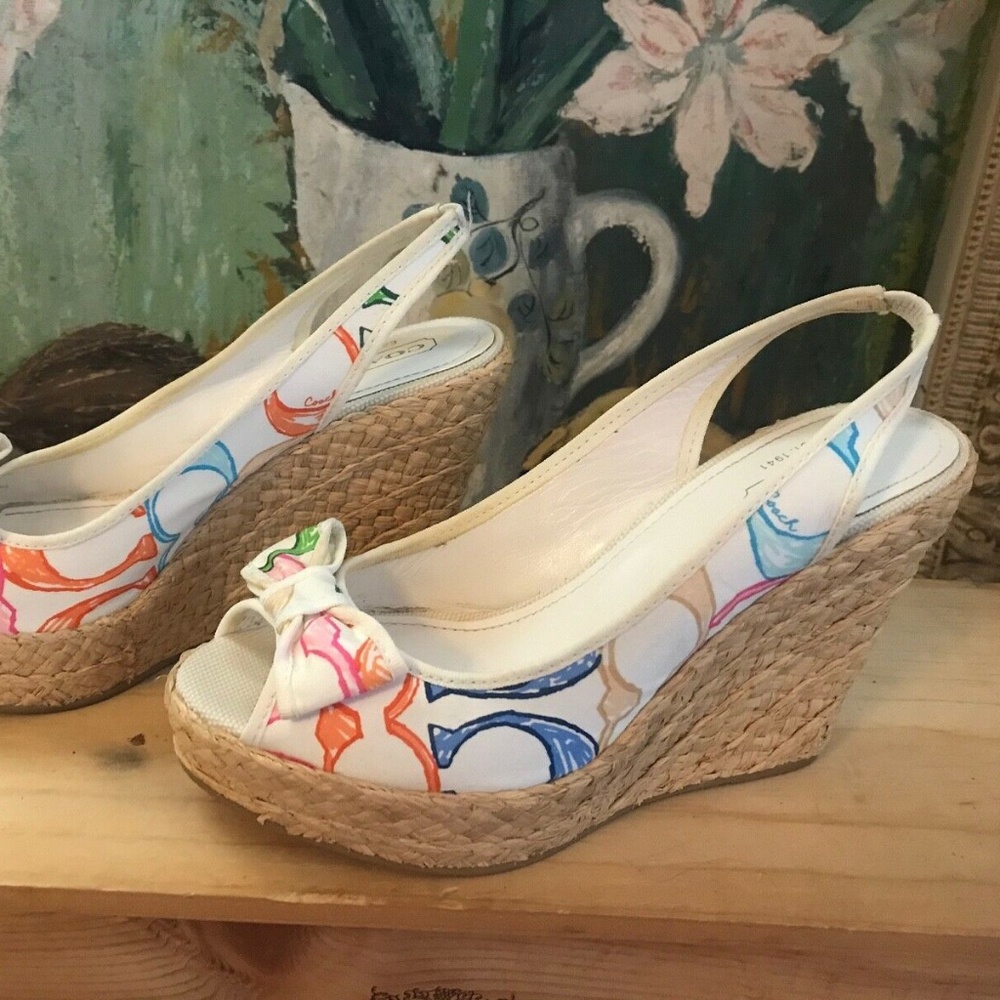 Coach Multicolor Floral Print Espadrille Wedges - Picture 2 of 9